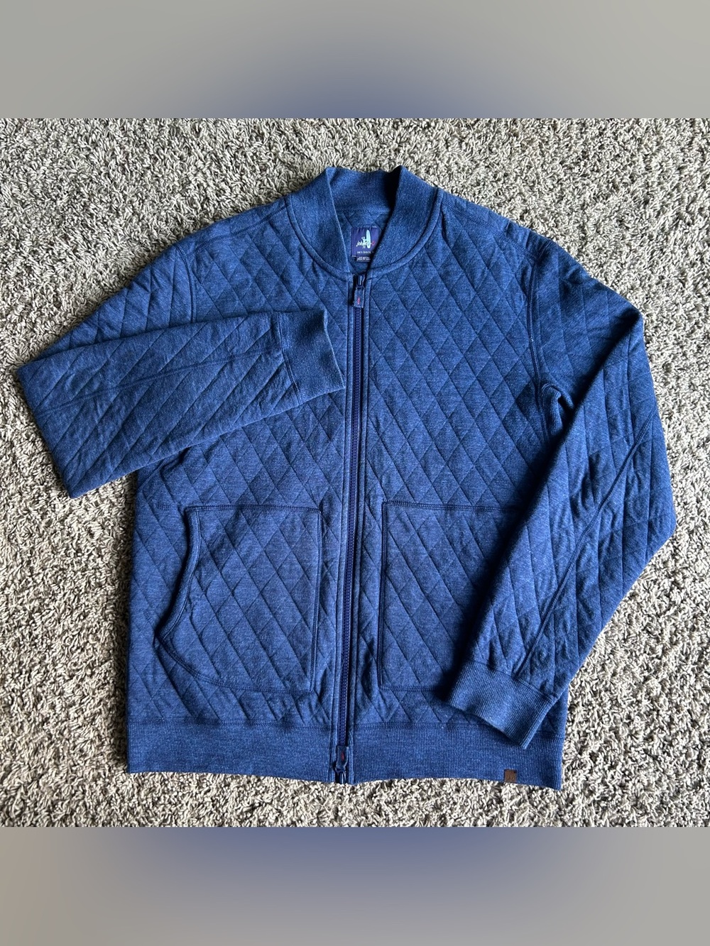Johnnie O Quilted Bomber Jacket Mens Medium Blue Wake Performance Bently Sweater